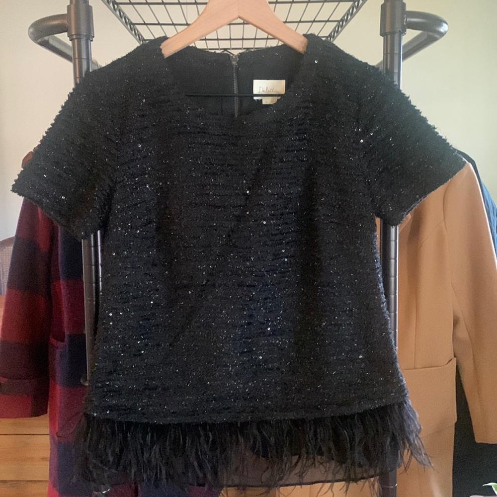 Anthropologie sequin tweed feathered blouse - size xs